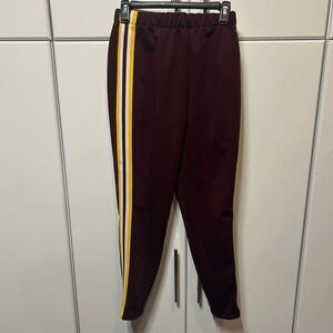 Vintage Dehen Track Pants Maroon Burgundy Yellow White Side Stripe Mens Small